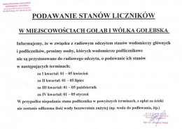PODAWANIE STANÓW LICZNIKÓW W MIEJSCOWOŚCIACH GOŁĄB I WÓLKA GOŁĘBSKA