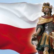 św. Florian na tle flagi RP