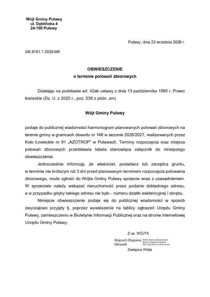 6151.1.2026.MK Obwieszczenie polowania zbiorowe AZOTROP page 0001